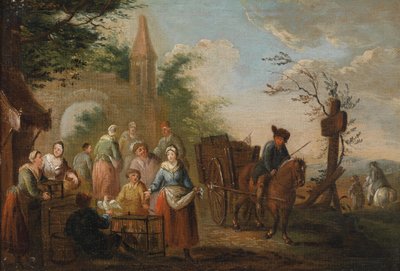 Poultry Seller in Front of a City Gate by Circle of Pieter Angillis